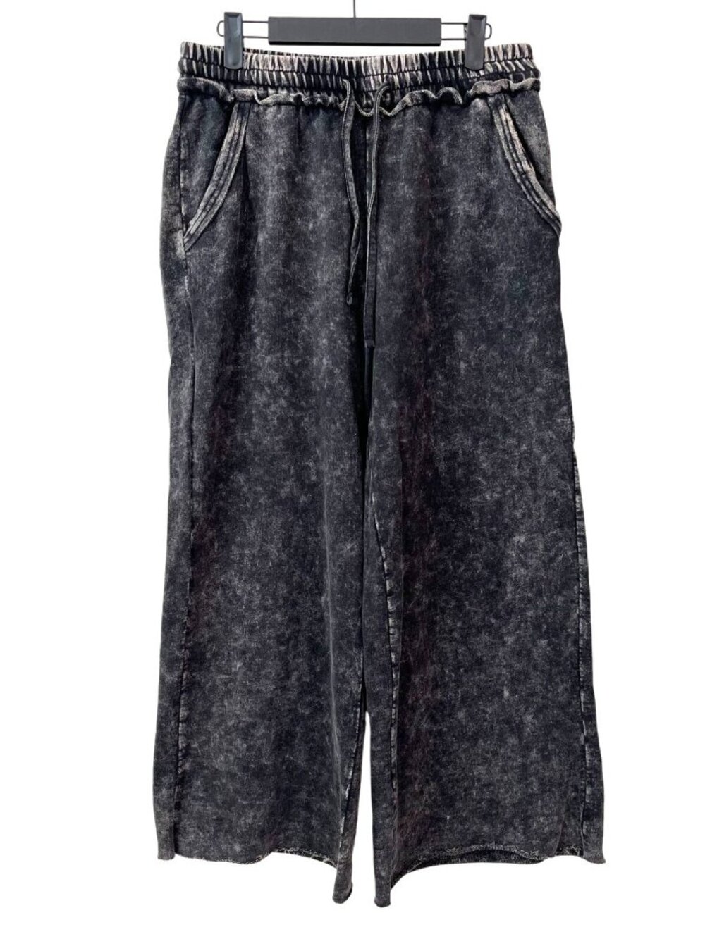 Zenana French Terry Palooza Pants Ash Black Medium Wide Leg Cropped Lounge Pants